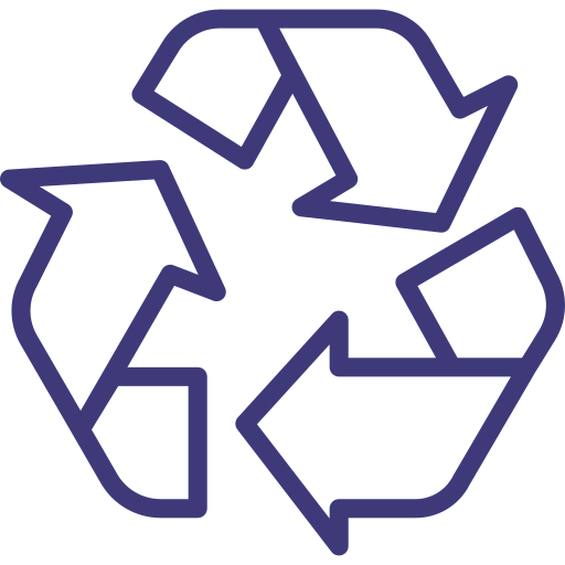 Purple recycling symbol with three arrows forming a triangle on a transparent background.